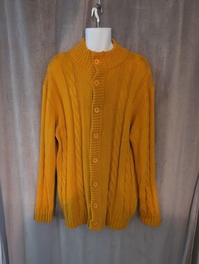 NWOT 3X Cable-Knit Button Cardigan Sweater - Mustard